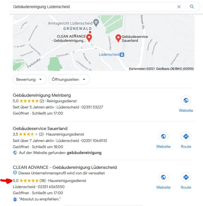 Google Maps Snack Pack - Gebäudereinigung Lüdenscheid