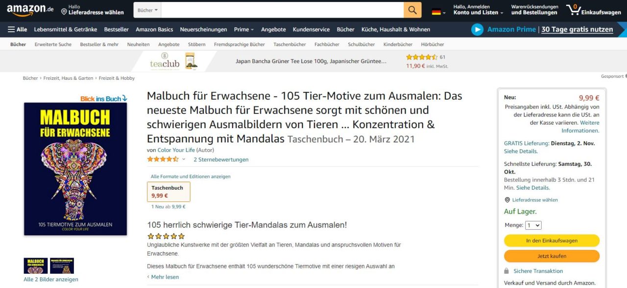 Print on Demand Malbuch bei Amazon