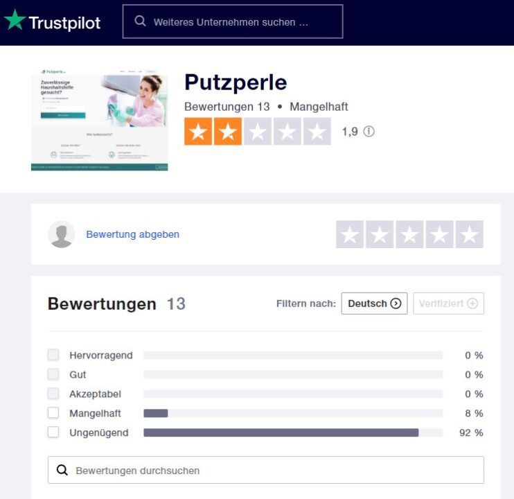 Putzperle Bewertungen Trustpilot