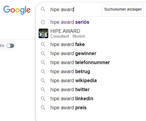 Hipe Award Google Suche