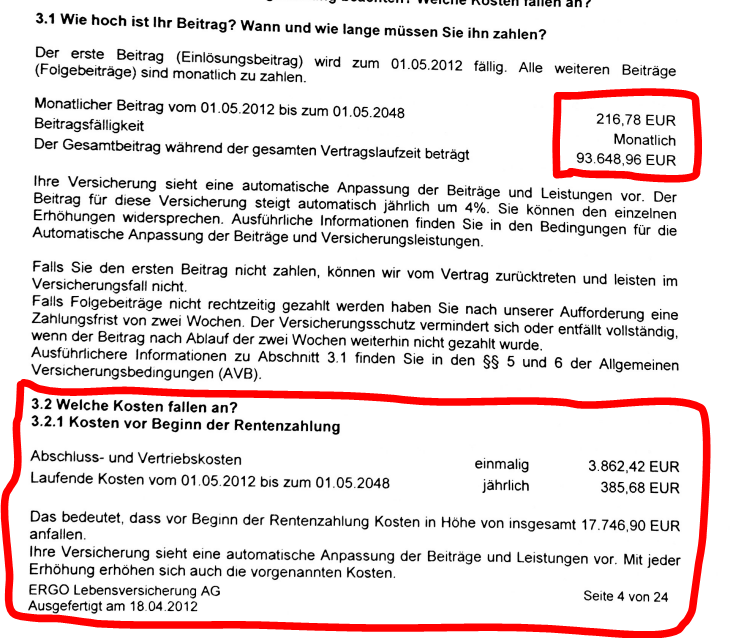 ERGO Rendite Plus Erfahrungen: hohe Kosten, niedrige Rendite 3