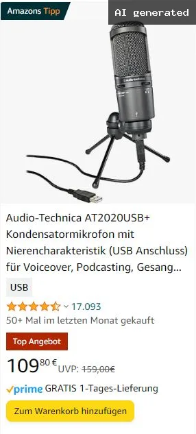 Audiotechnica USB Mikrofon AT2020USB+