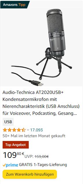 Audiotechnica USB Mikrofon AT2020USB+